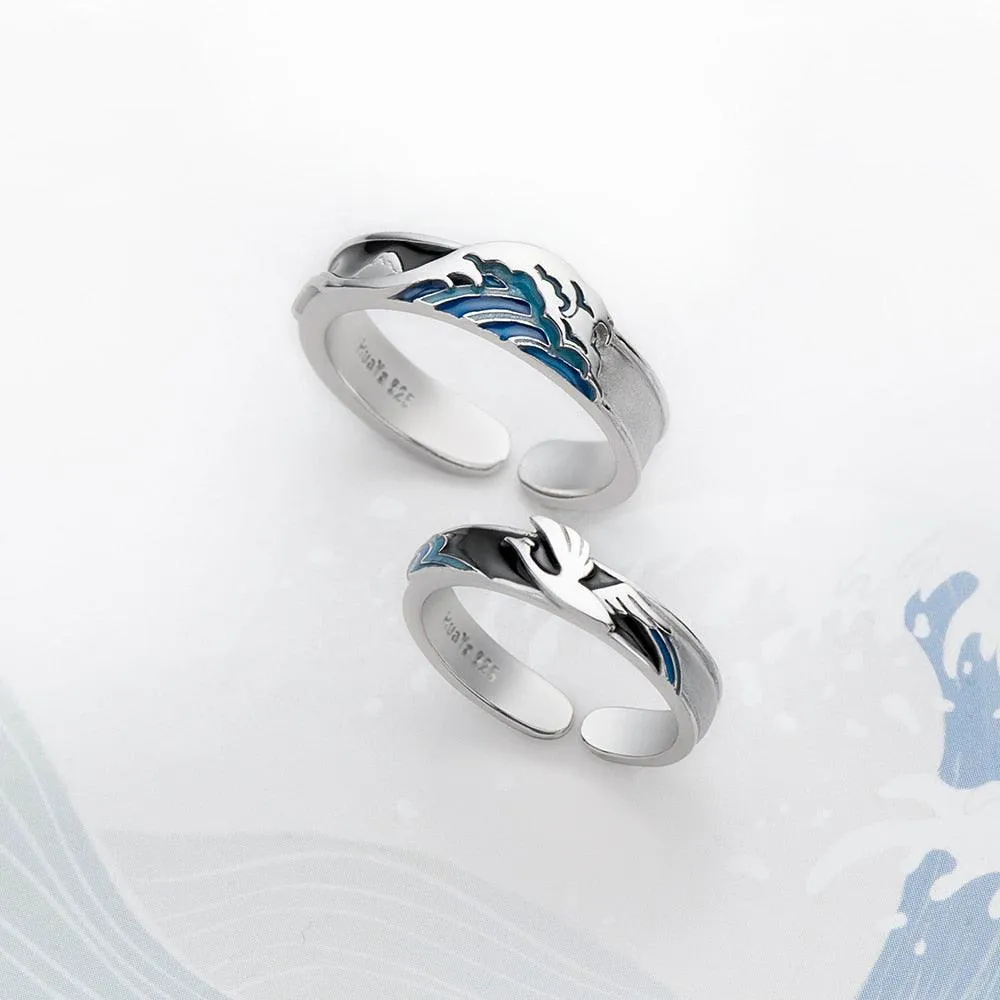 Great Wave Off Kanagawa Couple Rings