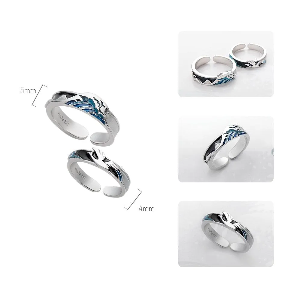 Great Wave Off Kanagawa Couple Rings