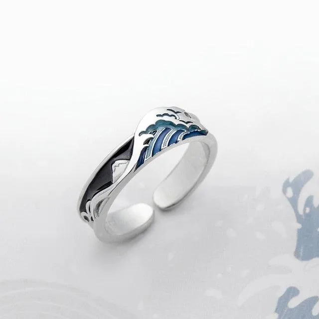 Great Wave Off Kanagawa Couple Rings