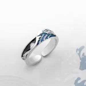 Great Wave Off Kanagawa Couple Rings