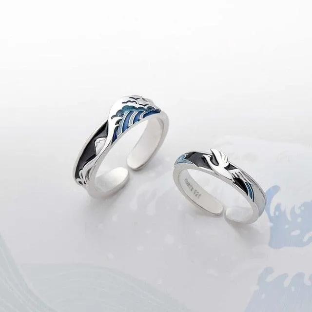 Great Wave Off Kanagawa Couple Rings