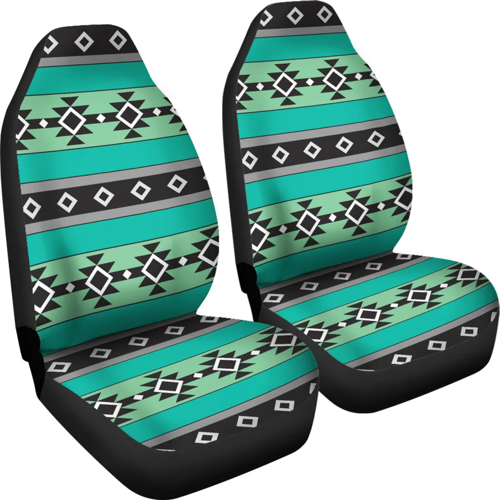 Green, Blue and Gray Abstract Aztec Ethnic Pattern Boho Car Seat Covers