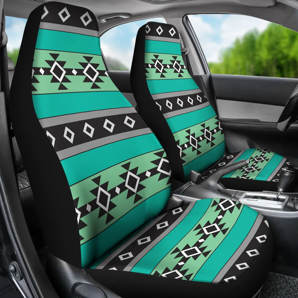 Green, Blue and Gray Abstract Aztec Ethnic Pattern Boho Car Seat Covers
