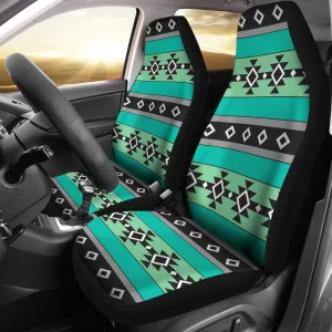 Green, Blue and Gray Abstract Aztec Ethnic Pattern Boho Car Seat Covers