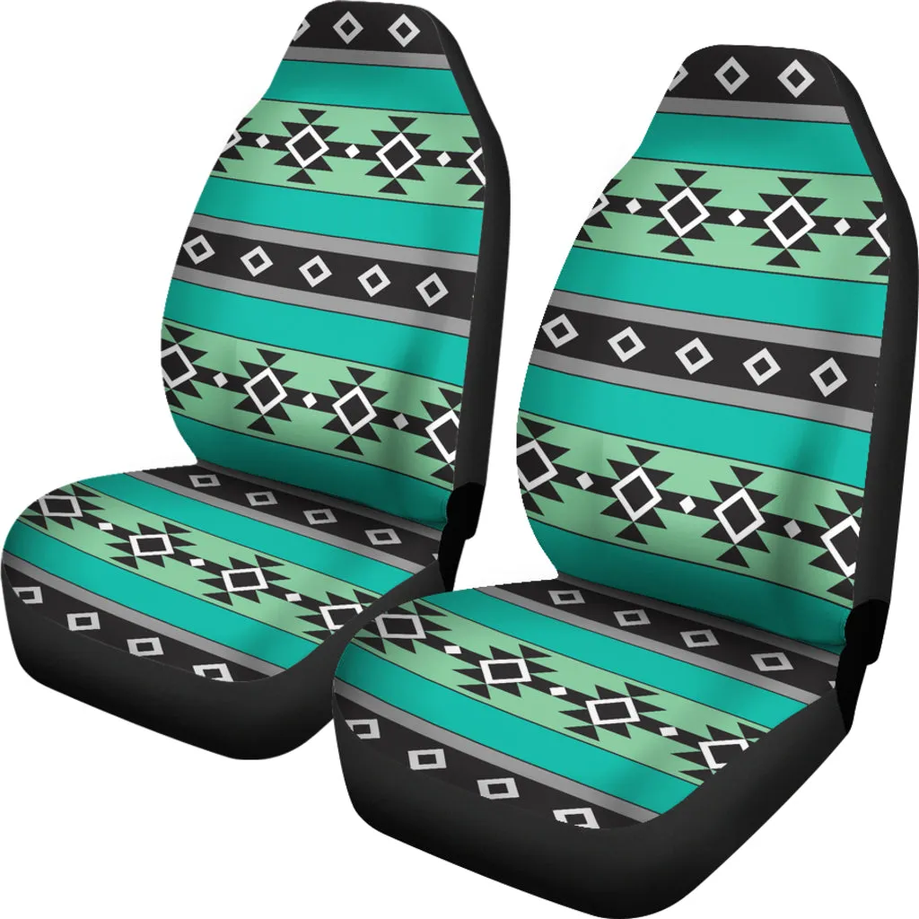 Green, Blue and Gray Abstract Aztec Ethnic Pattern Boho Car Seat Covers