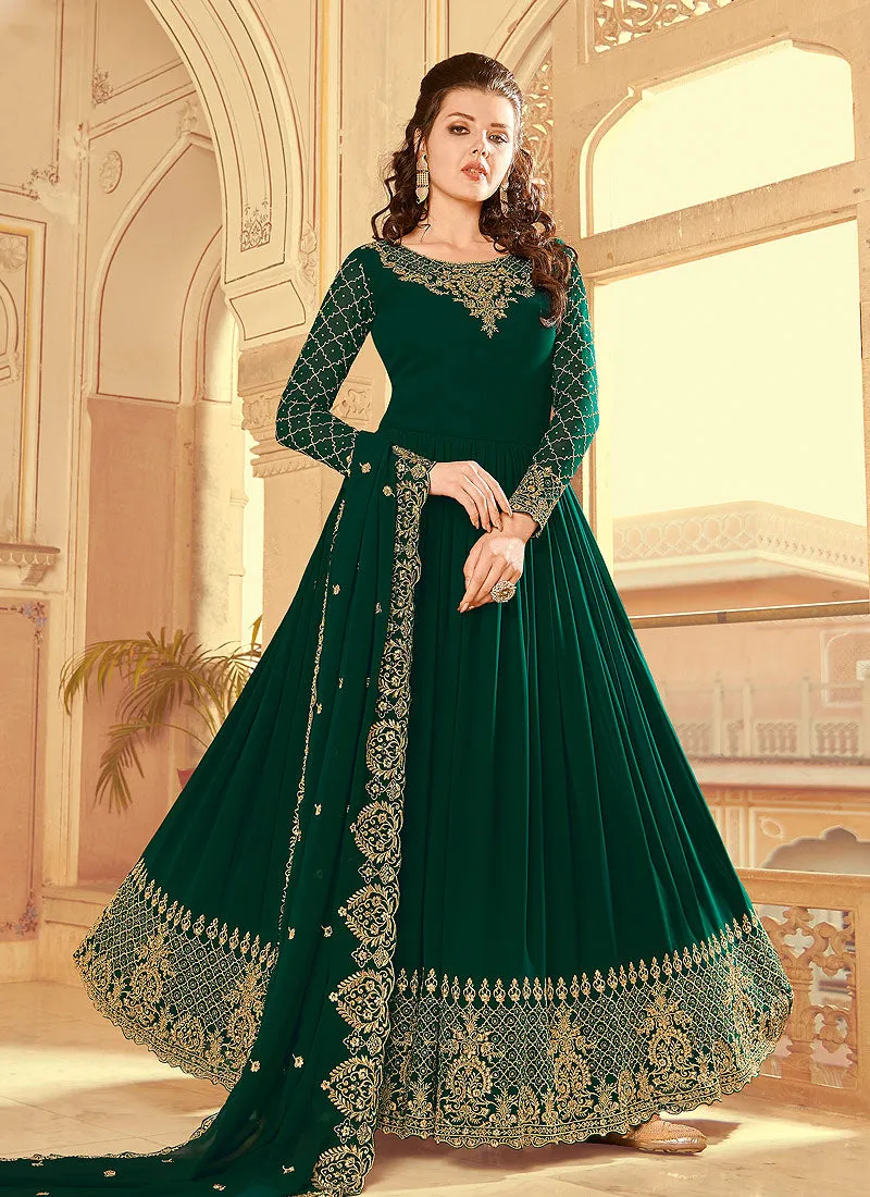 Green Golden Embroidered Anarkali Suit