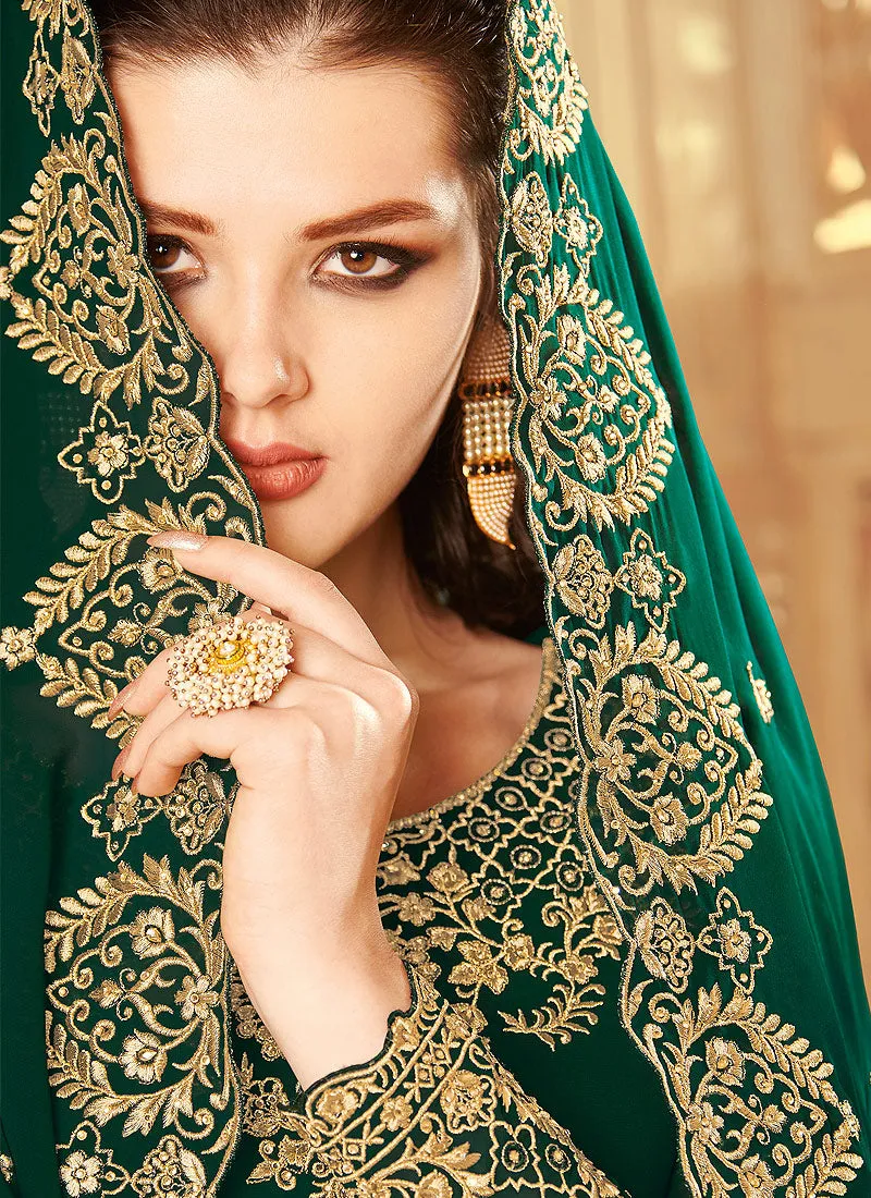 Green Golden Embroidered Anarkali Suit