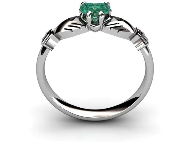 GREEN QUARTZ PLATINUM Claddagh Ring