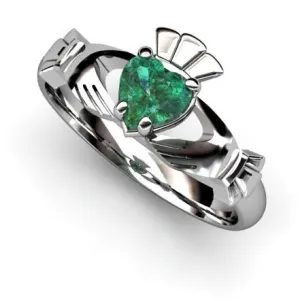 GREEN QUARTZ PLATINUM Claddagh Ring