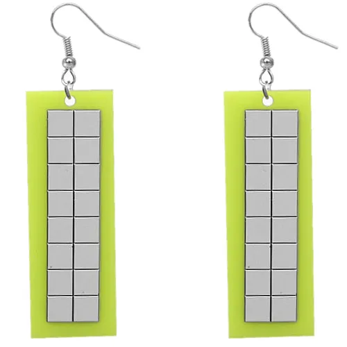 Green Rectangular Reflector Drop Earrings