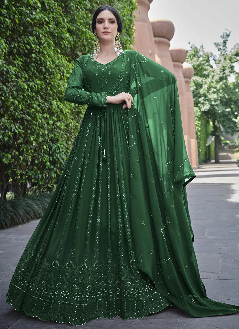 Green Sequence Embroidery Georgette Anarkali Gown