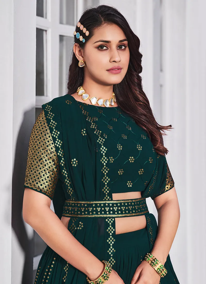 Green Sequence Embroidery Georgette Lehenga Choli