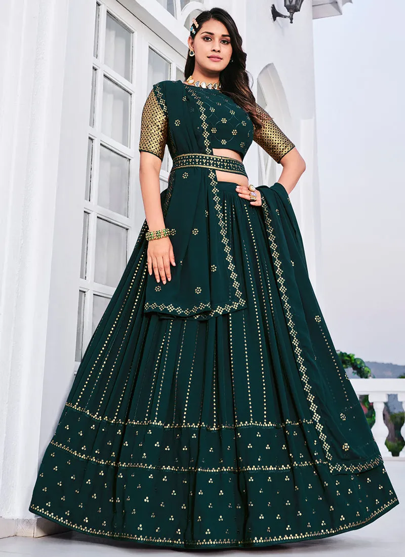 Green Sequence Embroidery Georgette Lehenga Choli