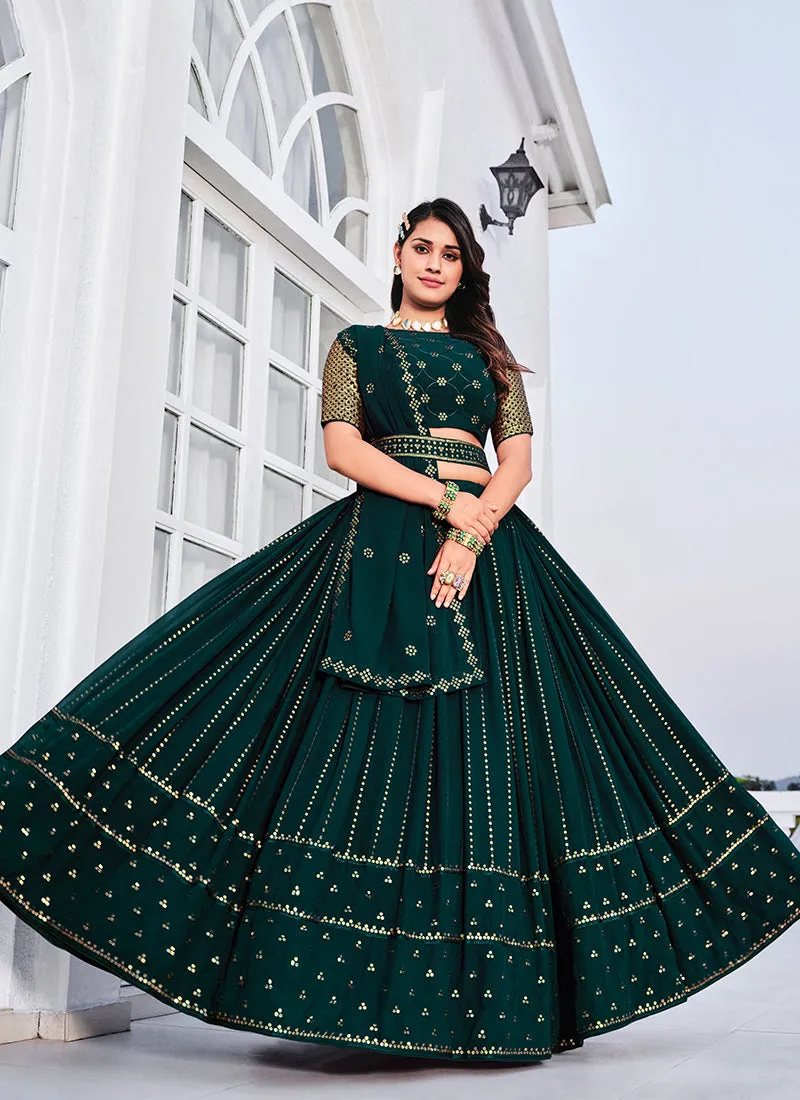 Green Sequence Embroidery Georgette Lehenga Choli