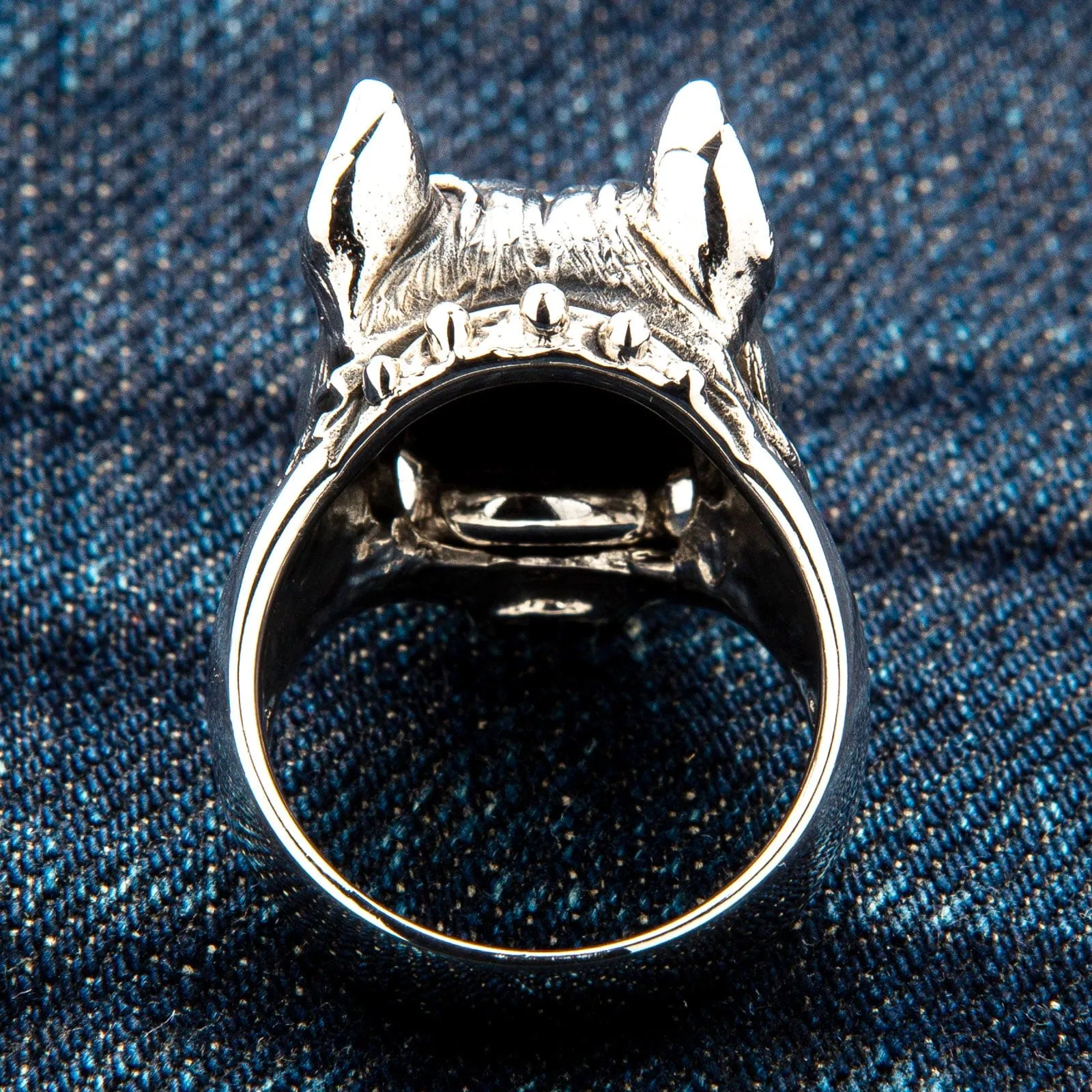 Guardian Pitbull Dog Head Sterling Silver Biker Ring