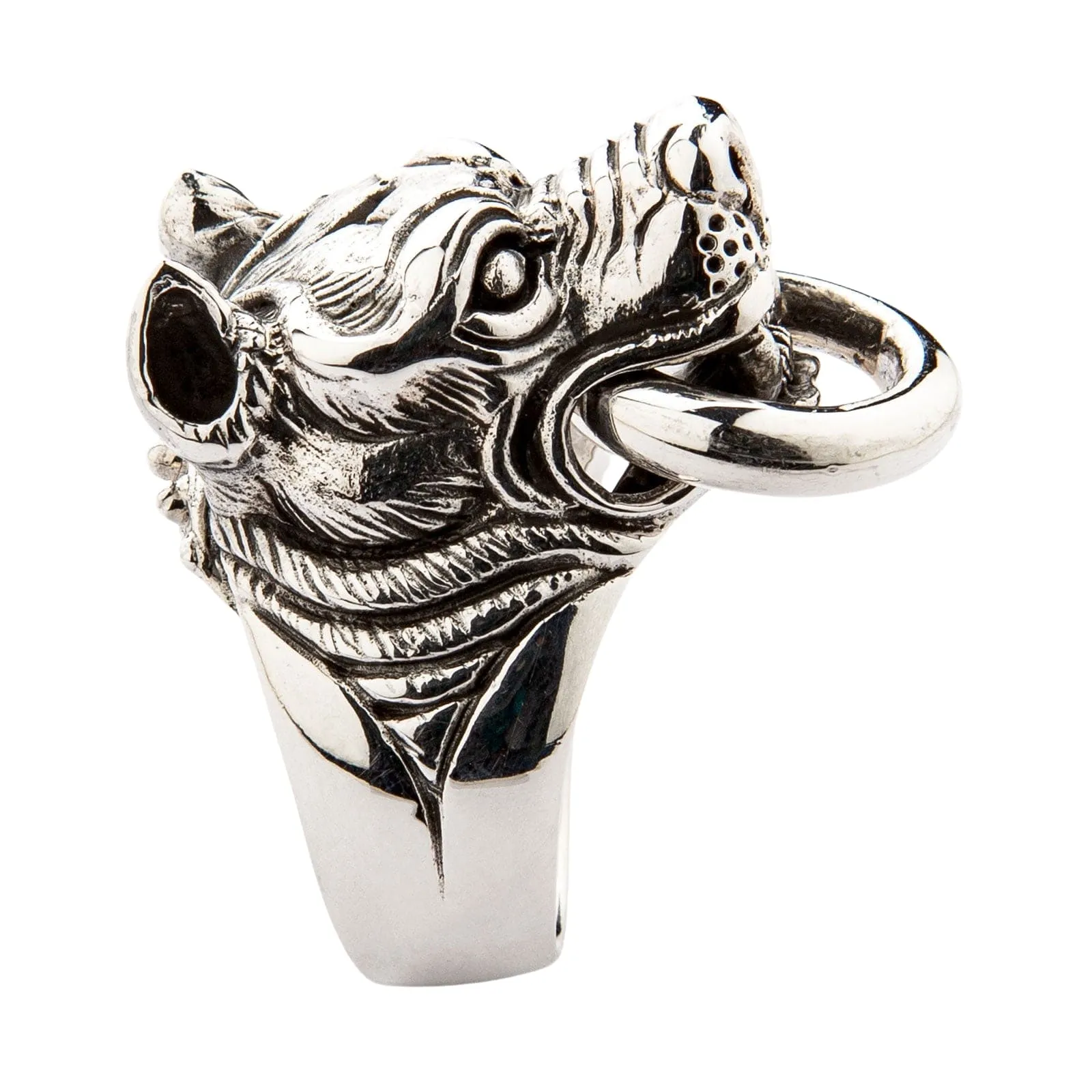 Guardian Pitbull Dog Head Sterling Silver Biker Ring