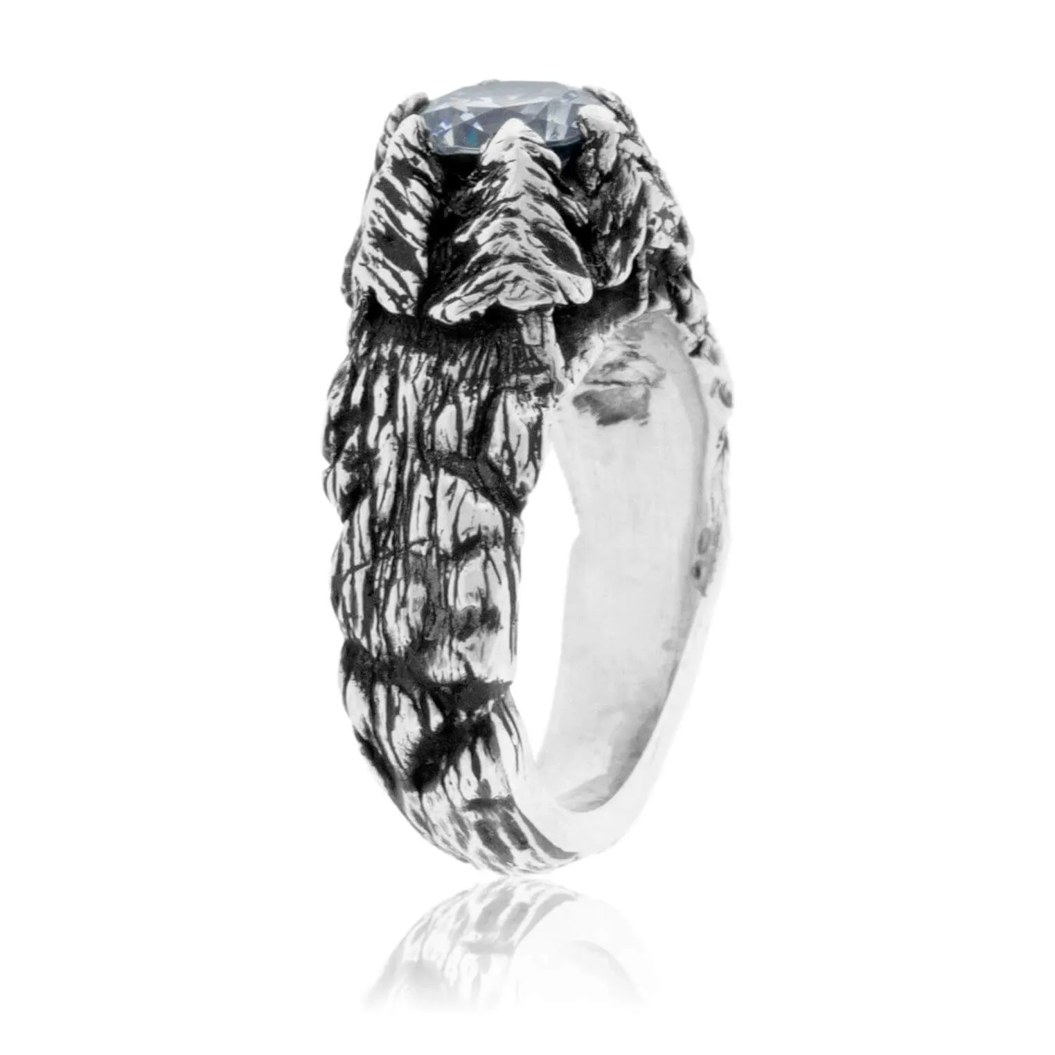 Hand Carved Mountain & Tree Inspired Engagement Ring