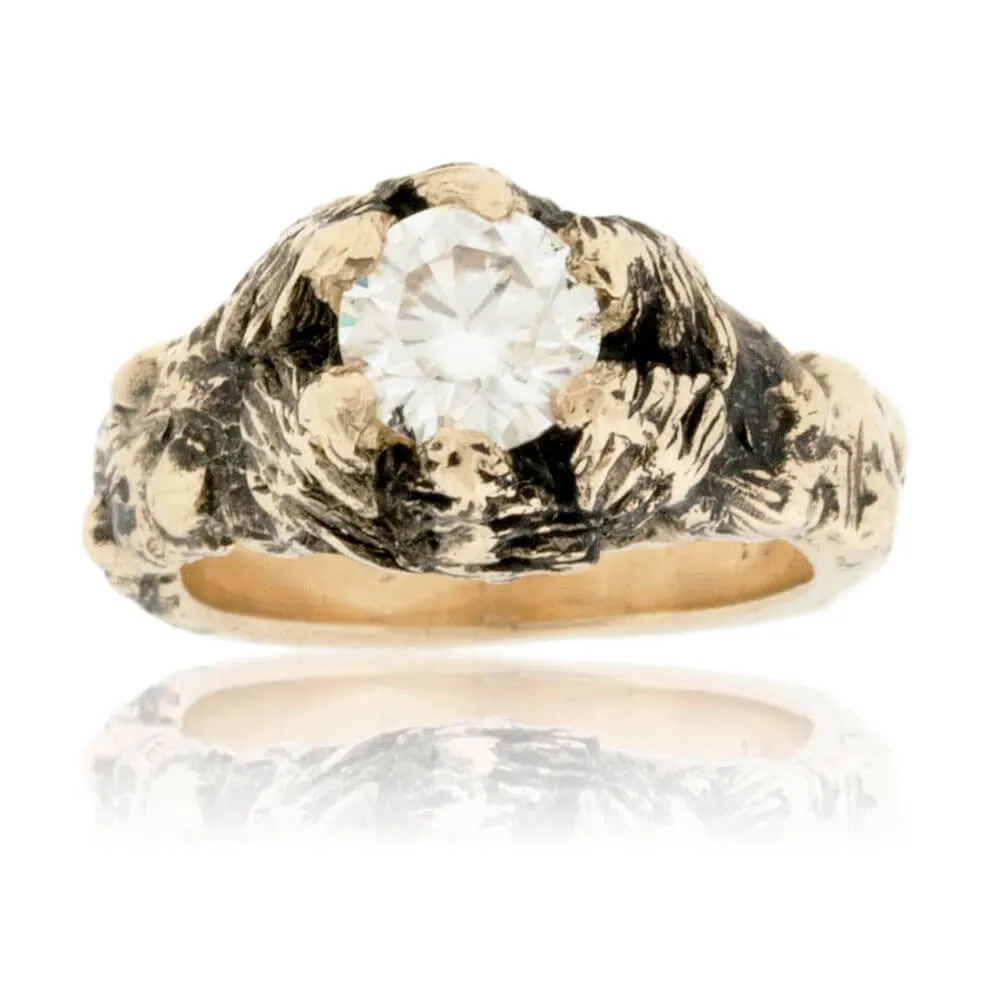 Hand Carved Mountain & Tree Inspired Engagement Ring
