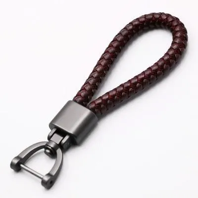 Hand Woven Horseshoe Buckle Leather Car Key Chain/Key Rings Holder