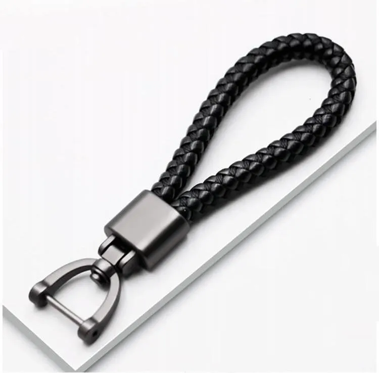 Hand Woven Horseshoe Buckle Leather Car Key Chain/Key Rings Holder