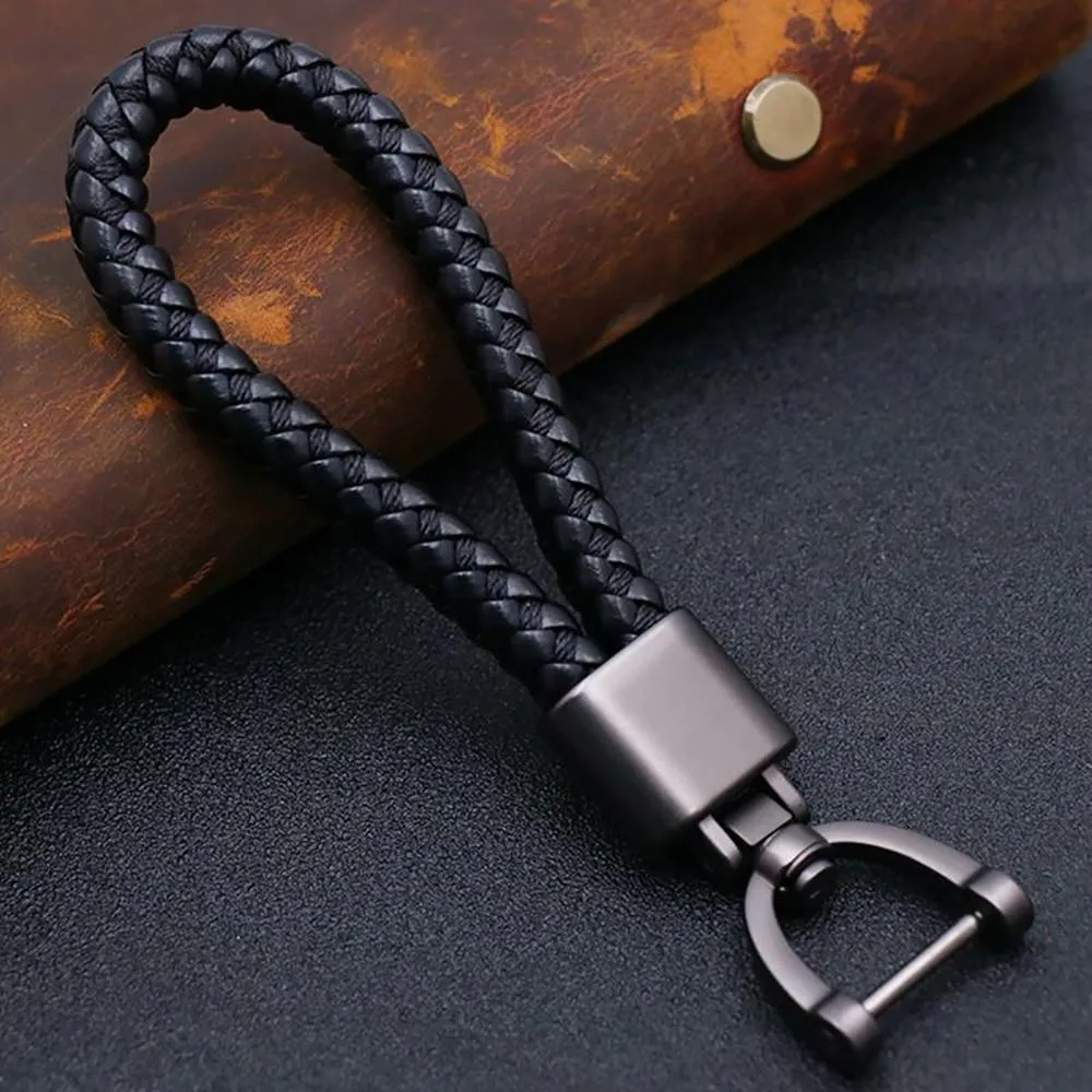Hand Woven Horseshoe Buckle Leather Car Key Chain/Key Rings Holder