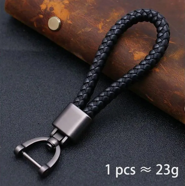 Hand Woven Horseshoe Buckle Leather Car Key Chain/Key Rings Holder