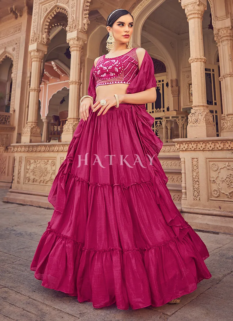 Hot Pink Mirror Work Embroidered Festive Lehenga Choli