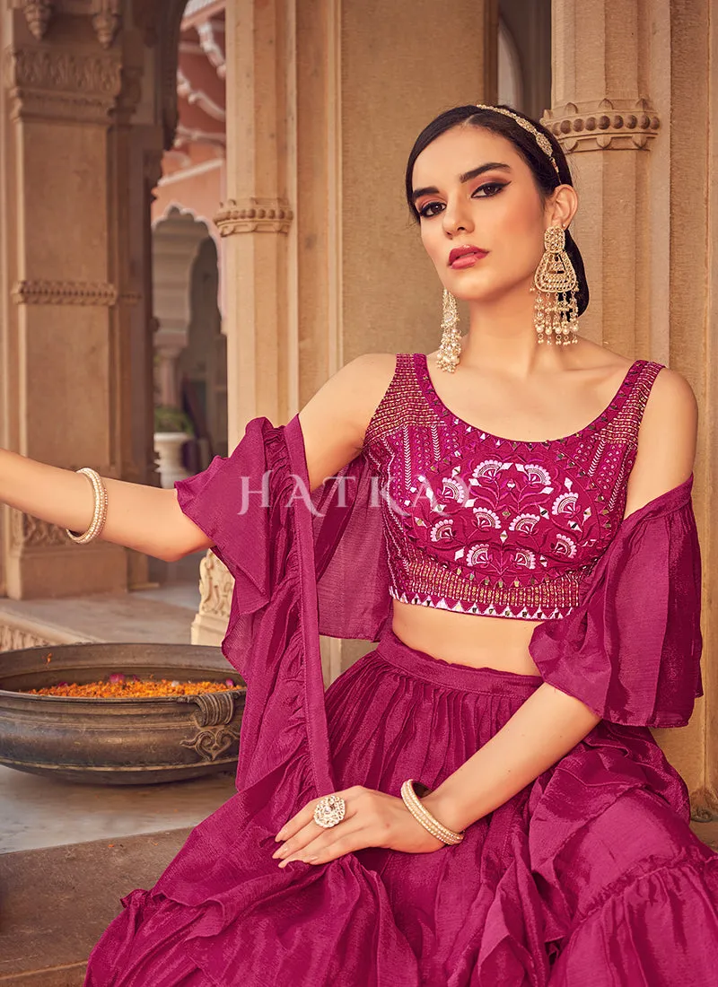 Hot Pink Mirror Work Embroidered Festive Lehenga Choli