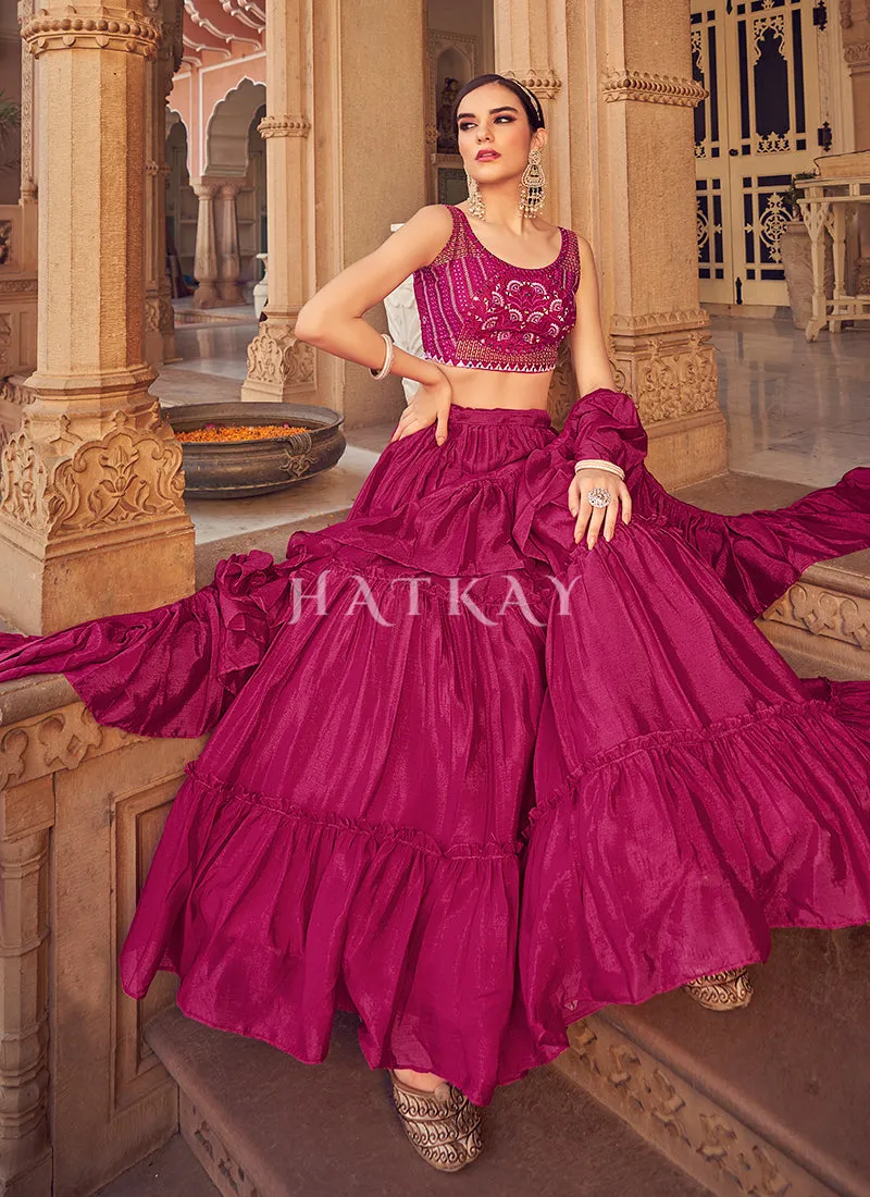 Hot Pink Mirror Work Embroidered Festive Lehenga Choli