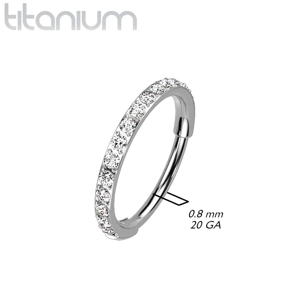 Implant Grade Titanium Pave Red CZ Nose Hoop Hinged Clicker Ring