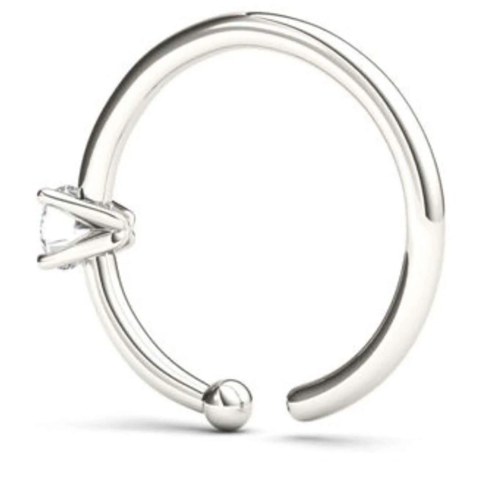 JewelMore 0.01ct Diamond Nose Ring Hoop - 14K White Gold or Yellow Gold