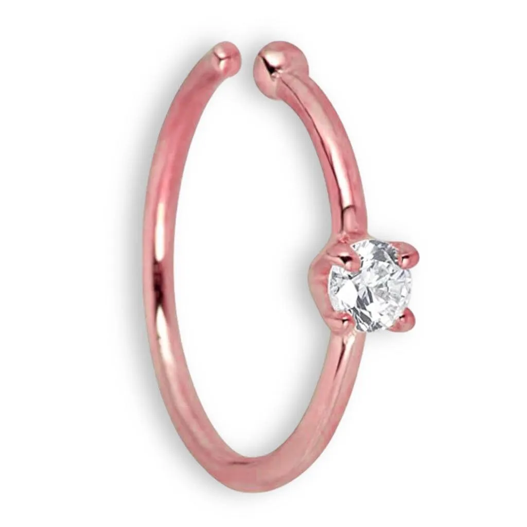 JewelMore 0.02ct Diamond Nose Ring Hoop - 14K White Gold or Yellow Gold