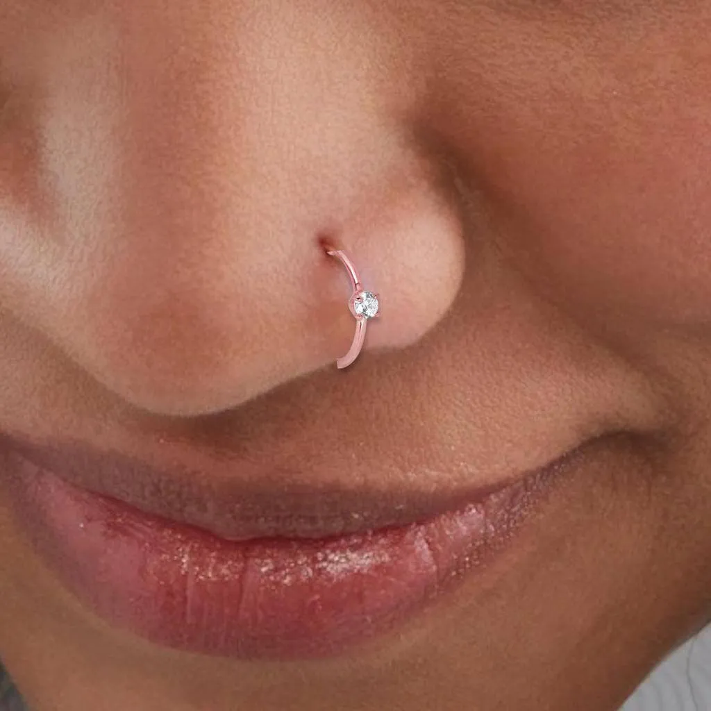 JewelMore 0.02ct Diamond Nose Ring Hoop - 14K White Gold or Yellow Gold
