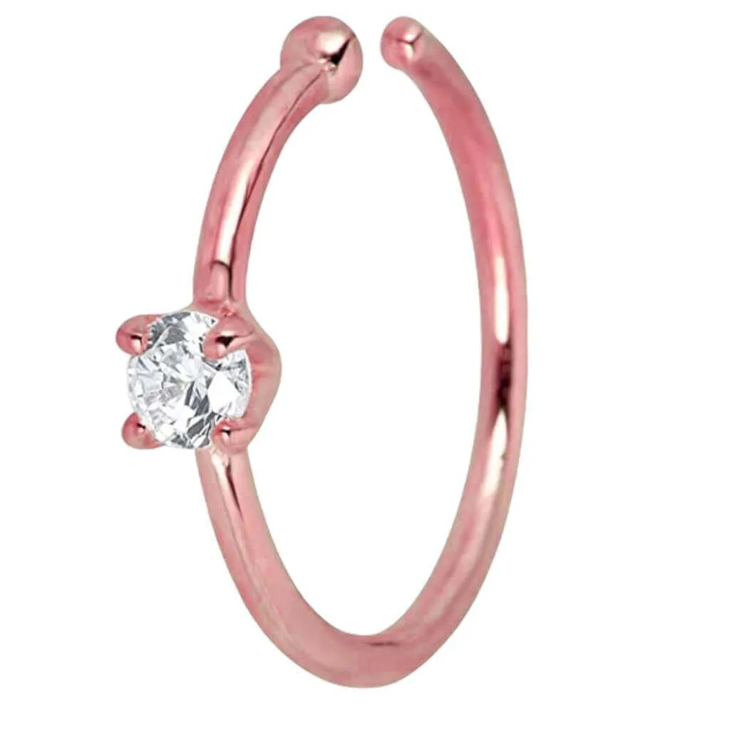 JewelMore 0.02ct Diamond Nose Ring Hoop - 14K White Gold or Yellow Gold