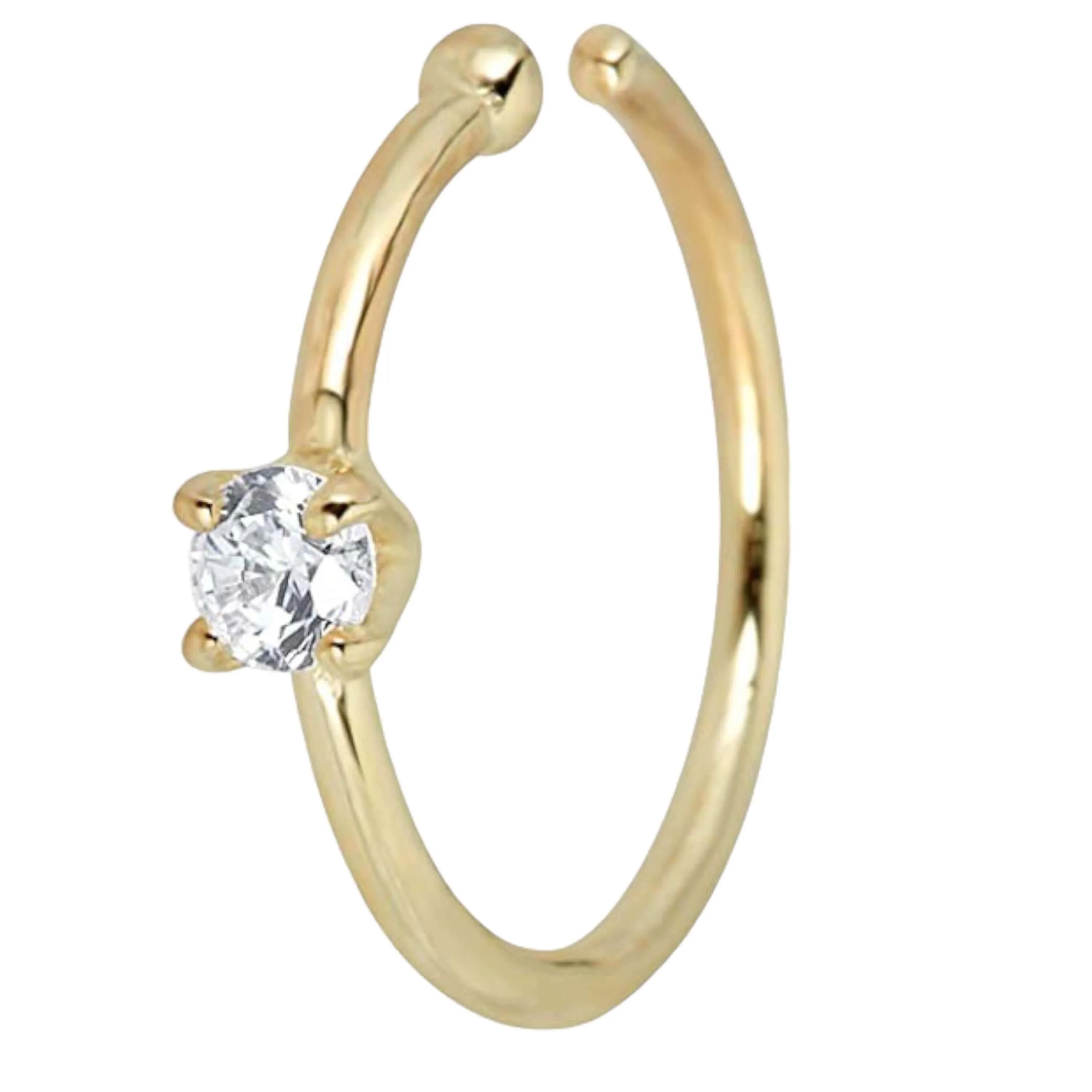 JewelMore 0.02ct Diamond Nose Ring Hoop - 14K White Gold or Yellow Gold