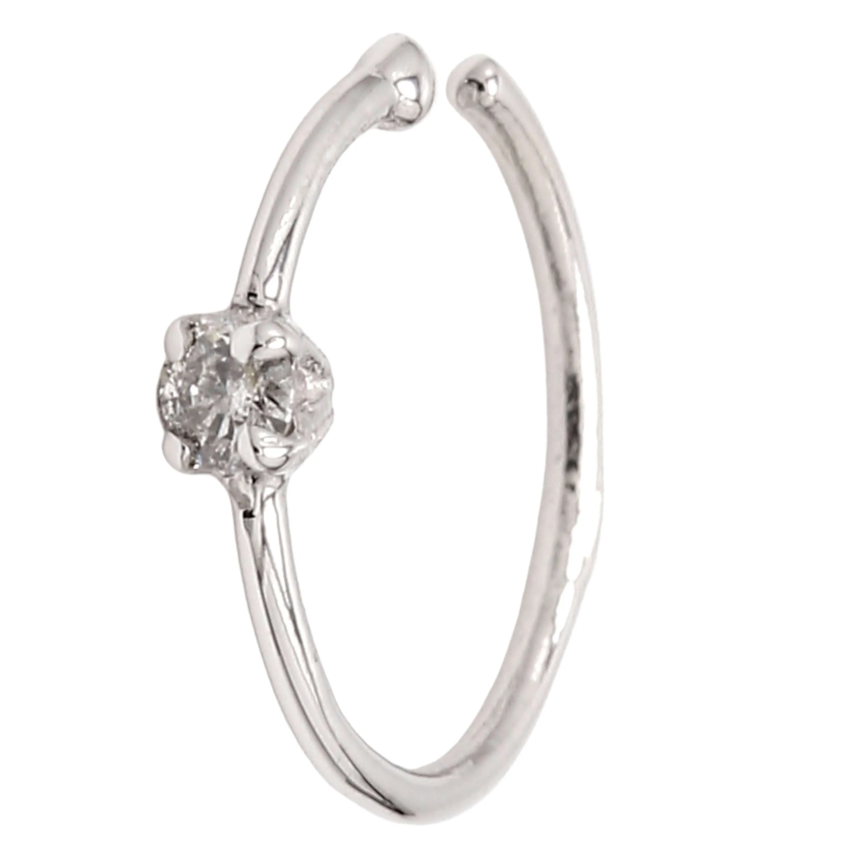 JewelMore 0.02ct Diamond Nose Ring Hoop - 14K White Gold or Yellow Gold