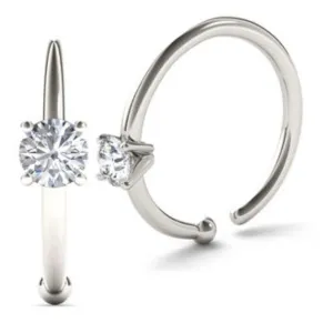 JewelMore 0.02ct Diamond Nose Ring Hoop - 14K White Gold or Yellow Gold