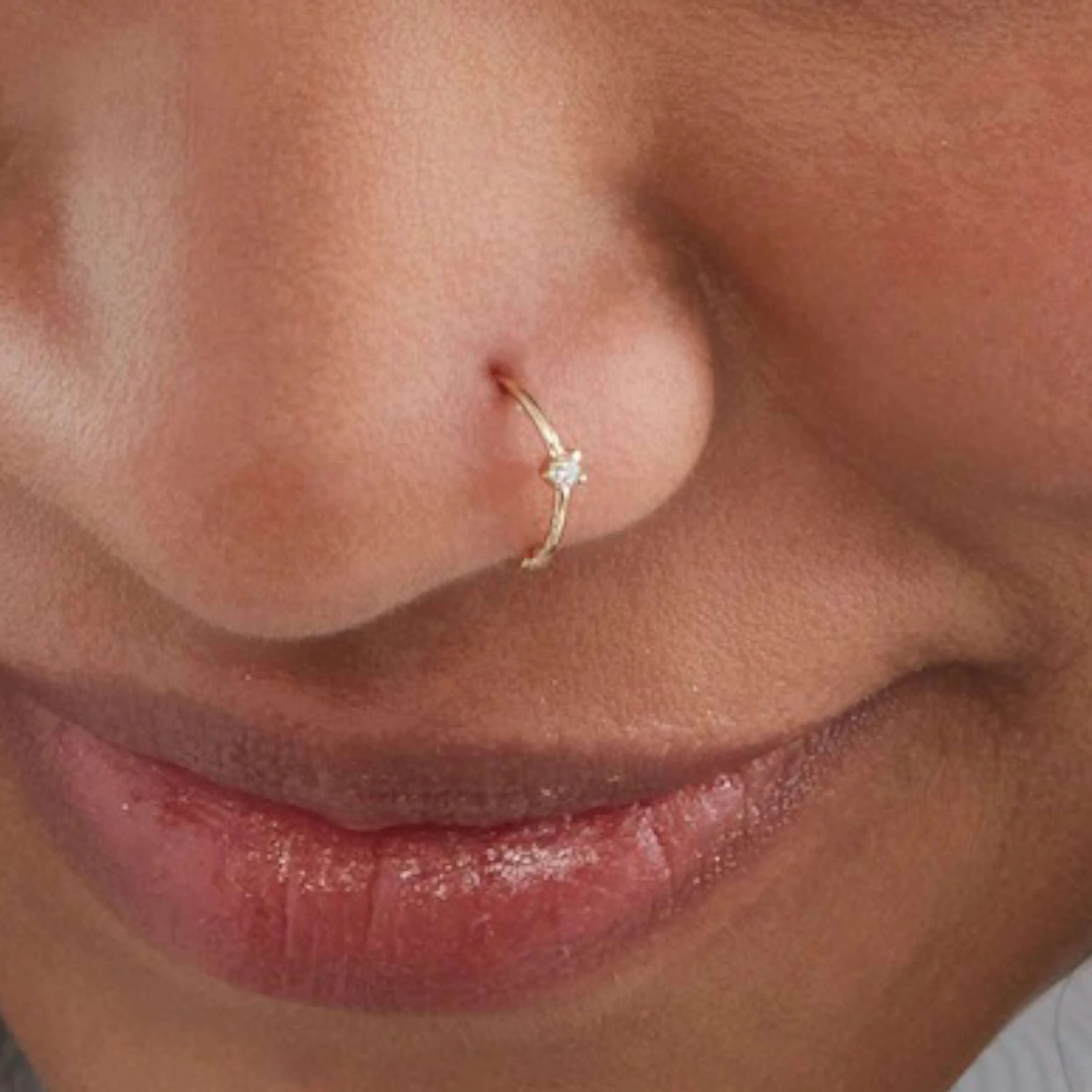 JewelMore 0.02ct Diamond Nose Ring Hoop - 14K White Gold or Yellow Gold