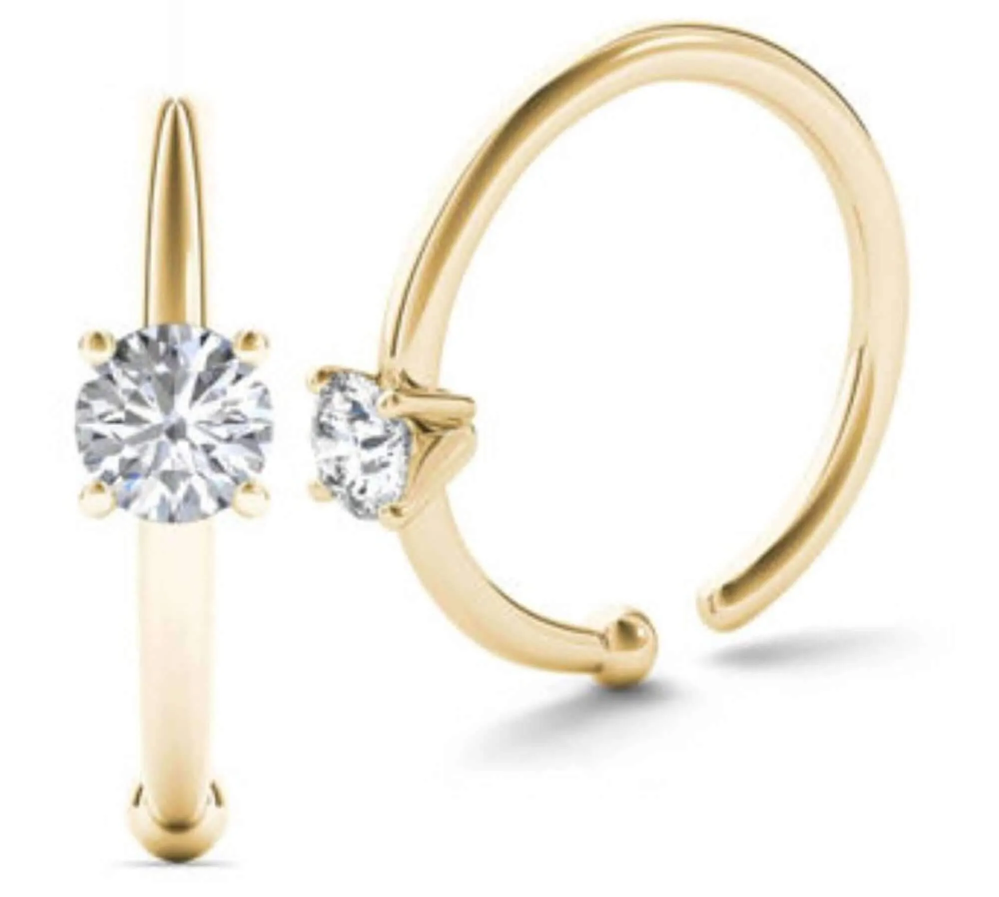 JewelMore 0.02ct Diamond Nose Ring Hoop - 14K White Gold or Yellow Gold