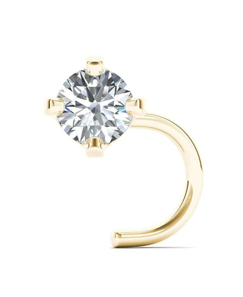 Jewelmore 1.5mm 0.015 cttw Diamond 14K White Gold Nose Ring Twist Screw 20G