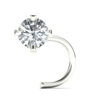 Jewelmore 1.5mm 0.015 cttw Diamond 14K White Gold Nose Ring Twist Screw 20G