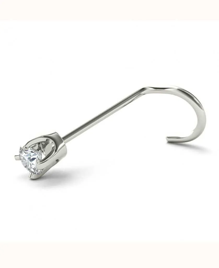 Jewelmore 1.5mm 0.015 cttw Diamond 14K White Gold Nose Ring Twist Screw 20G