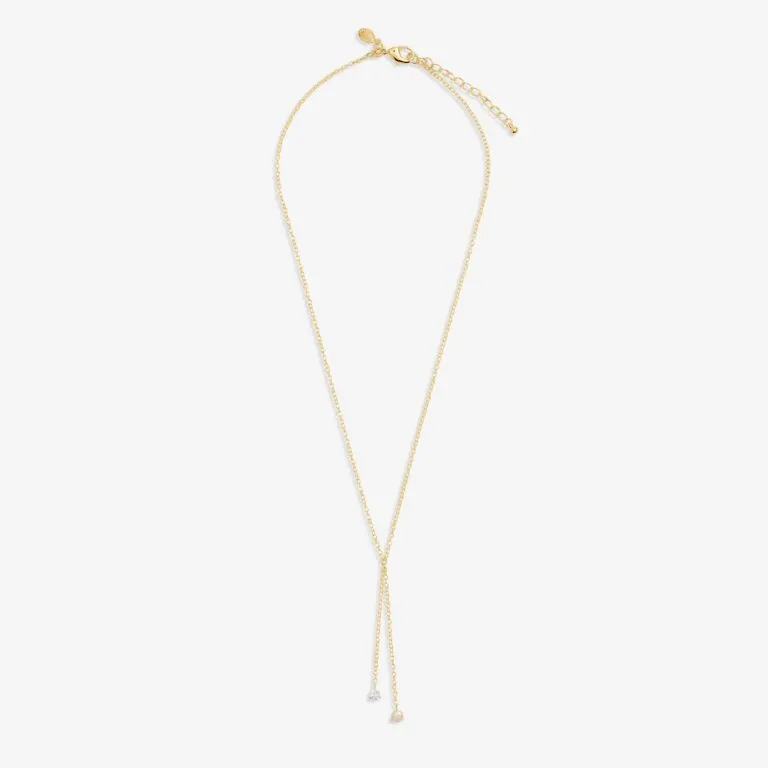 Joma Halo Pearl CZ & Pearl Lariat Gold Necklace