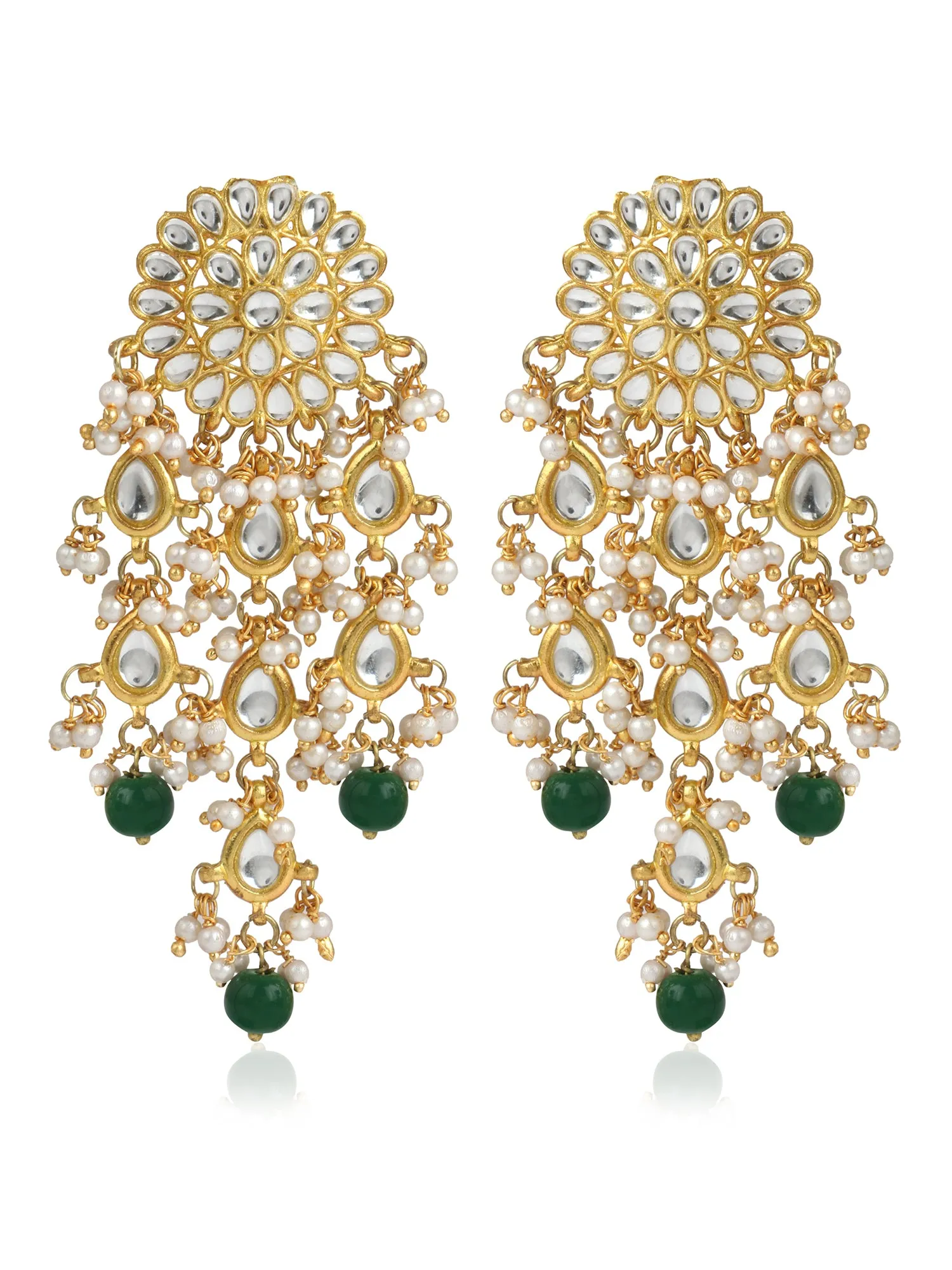 Karatcart GoldPlated Fashion Dangler Earring with Green Tassels