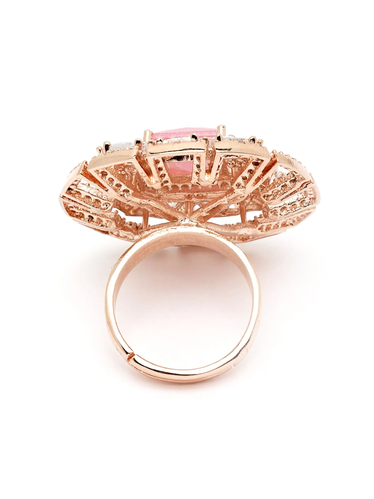 Karatcart Rose Gold Plated American Diamond Floral Shape Rings for Women
