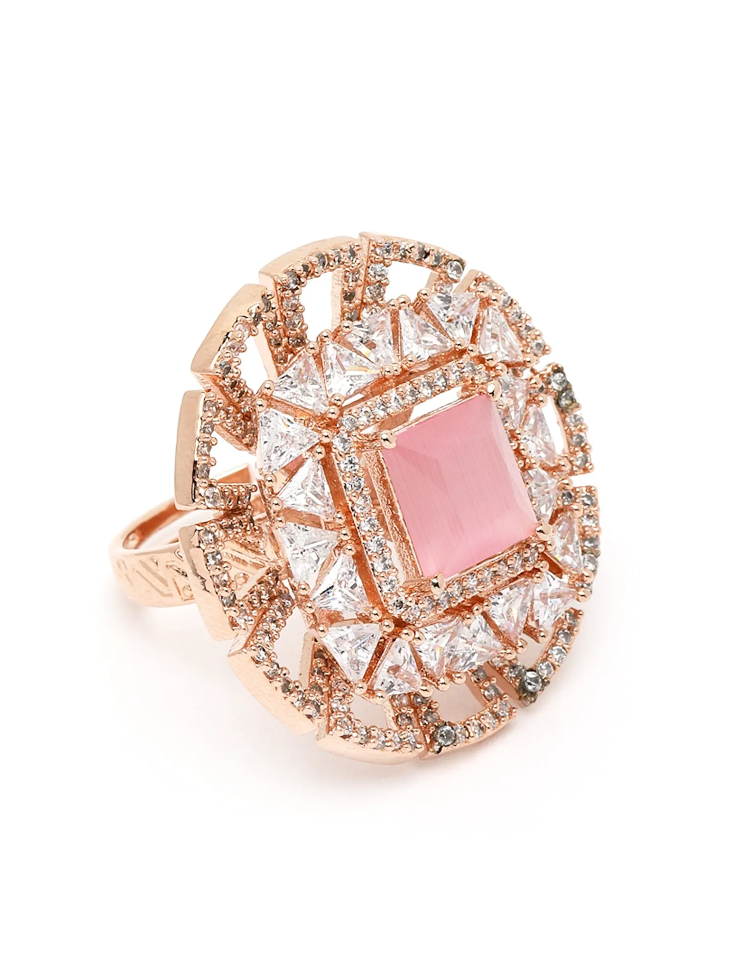 Karatcart Rose Gold Plated American Diamond Floral Shape Rings for Women