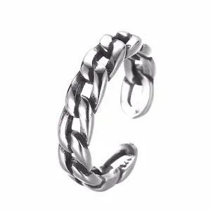 Kinitial Vintage Twist Chain Retro Rings For Women Open-end Ring With Cuban Chain