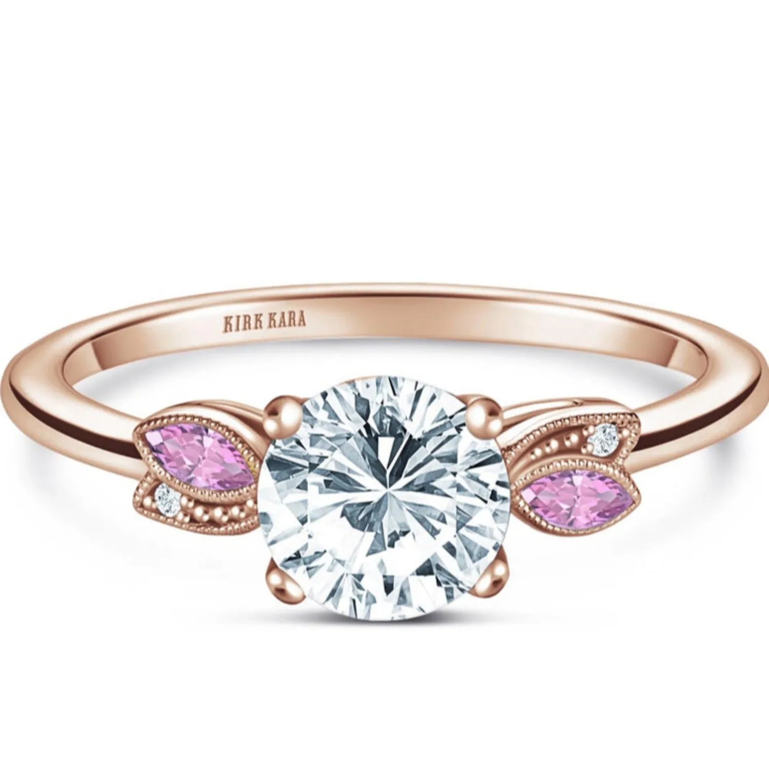 Kirk Kara "Dahlia" Leaf Motif Pink Sapphire Engagement Ring