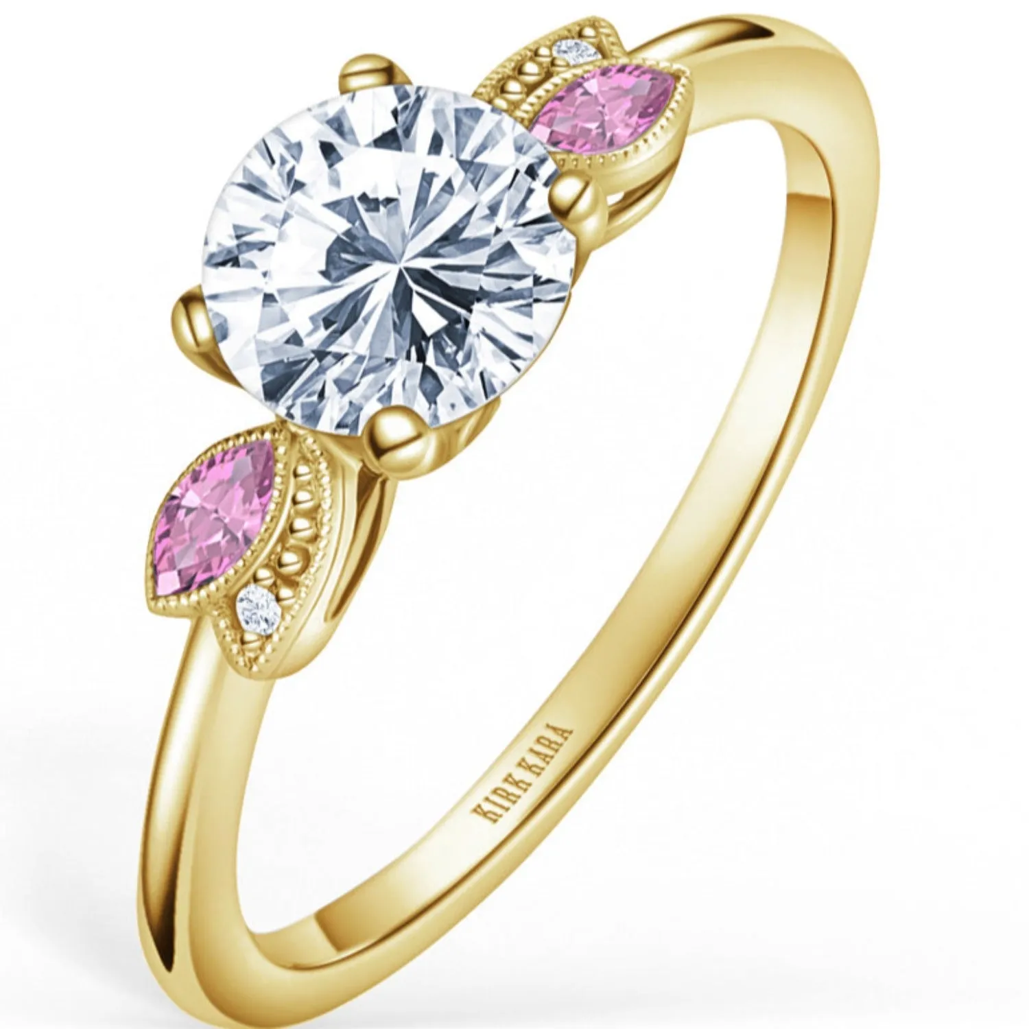 Kirk Kara "Dahlia" Leaf Motif Pink Sapphire Engagement Ring