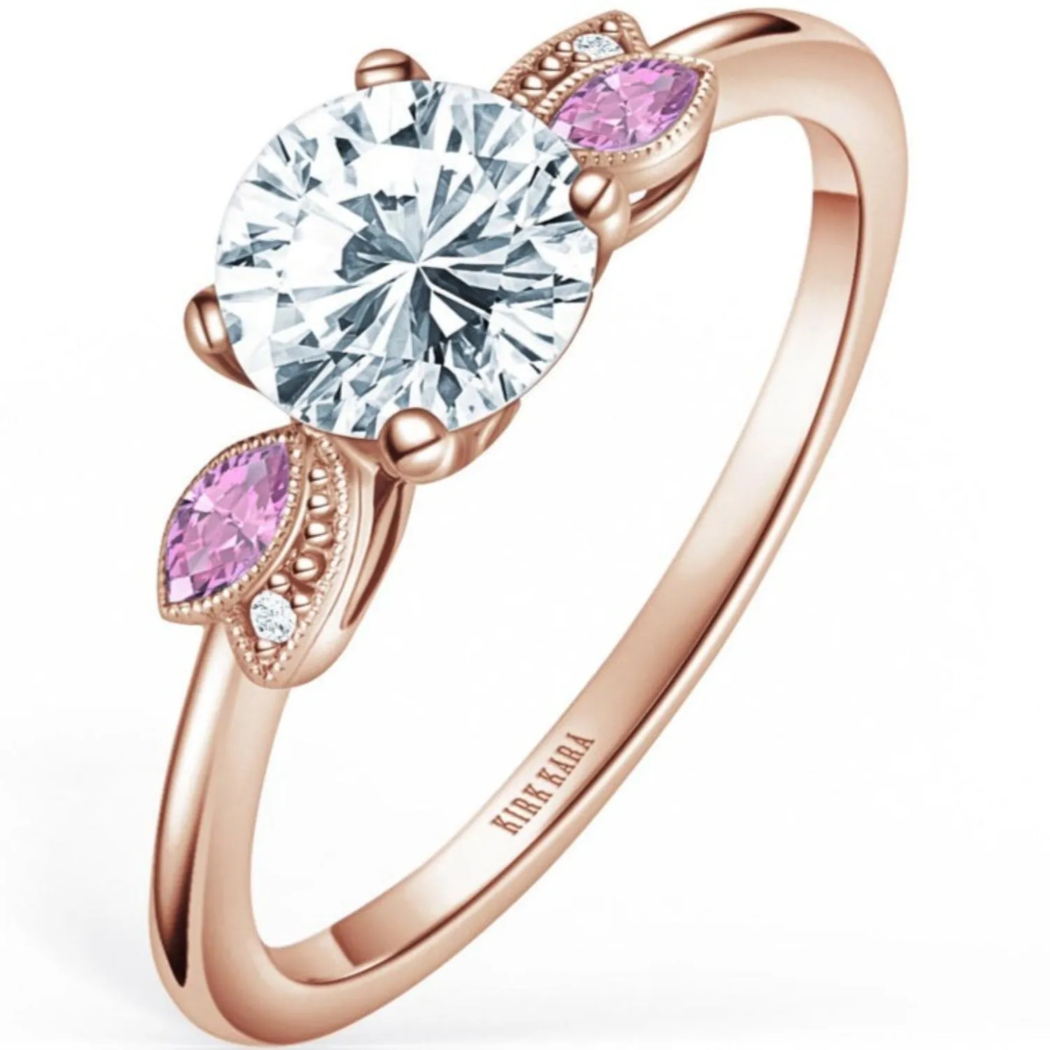 Kirk Kara "Dahlia" Leaf Motif Pink Sapphire Engagement Ring